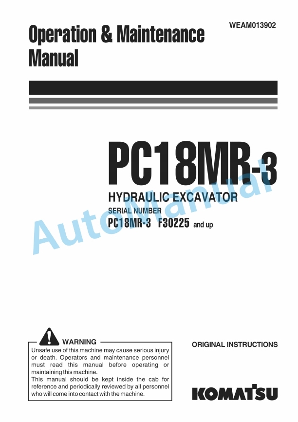 Komatsu PC18MR-3 Hydraulic Excavator Operation and Maintenance Manual WEAM013902