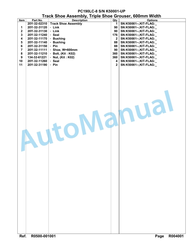 Komatsu PC190LC-8 Hydraulic Excavator Parts Manual K50001-UP 5 Komatsu PC190LC-8 Hydraulic Excavator Parts Manual K50001-UP-5