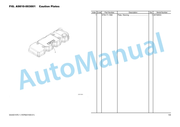 Komatsu PC200-10M0 CE Hydraulic Excavator Parts Manual YEPB201500-01-2