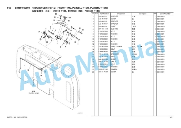 Komatsu PC200-11M0, PC200LC-11M0, PC210-11M0, PC225LC-11M0, PC235HD-11M0 Hydraulic Excavator Parts Manual YCPB202500 3 Komatsu PC200-11M0, PC200LC-11M0, PC210-11M0, PC225LC-11M0, PC235HD-11M0 Hydraulic Excavator Parts Manual YCPB202500-3
