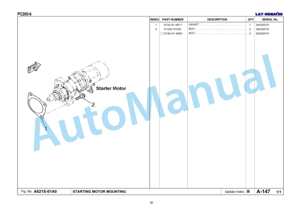 Alternative view of Komatsu PC200-6 Parts Manual KIPLINDPRBA0014
