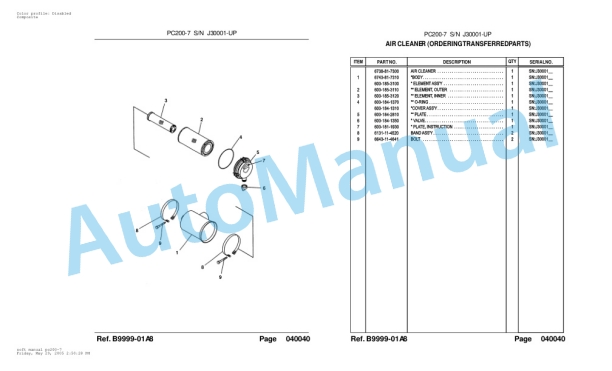 Alternative view of Komatsu PC200-7 Parts Manual LEPBP20703