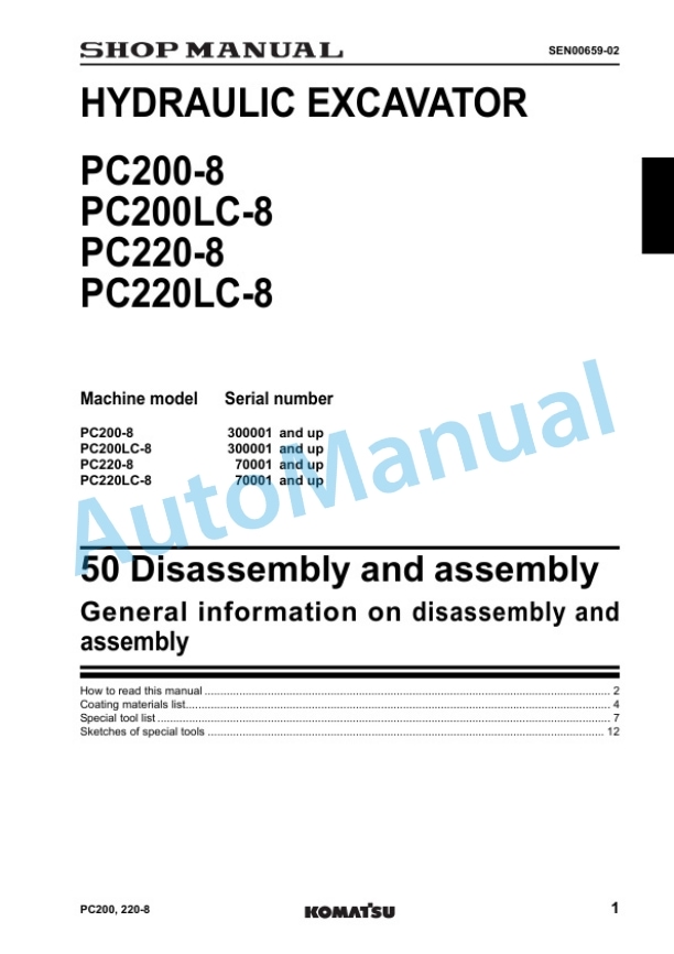 Komatsu PC200-8, PC200LC-8, PC220-8, PC220LC-8 Galeo Hydraulic Excavator Shop Manual SEN00084-07 5 Komatsu PC200-8, PC200LC-8, PC220-8, PC220LC-8 Galeo Hydraulic Excavator Shop Manual SEN00084-07 - Image 5