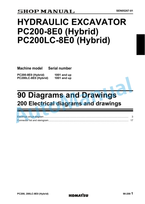 Komatsu PC200-8E0, PC200-8E0 Hybrid, PC200LC-8E0, PC200LC-8E0 Hybrid Hydraulic Excavator Shop Manual SEN05266-01 3 Komatsu PC200-8E0, PC200-8E0 Hybrid, PC200LC-8E0, PC200LC-8E0 Hybrid Hydraulic Excavator Shop Manual SEN05266-01 - Image 3