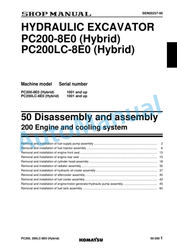 Komatsu PC200-8E0, PC200LC-8E0 Hybrid Hydraulic Excavator Shop Manual SEN05221-06 5 Komatsu PC200-8E0, PC200LC-8E0 Hybrid Hydraulic Excavator Shop Manual SEN05221-06 - Image 5