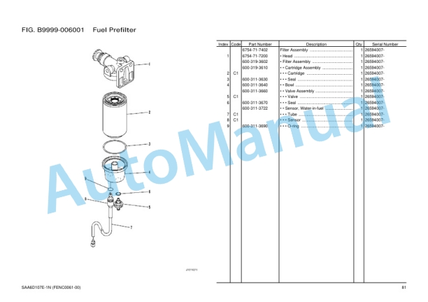 Alternative view of Komatsu PC200-8M1 Hydraulic Excavator Parts Manual FENC0061-00