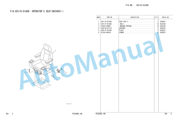 Komatsu PC200EL-6K, PC200EN-6K Hydraulic Excavator Parts Manual UEPB000704 3 Komatsu PC200EL-6K, PC200EN-6K Hydraulic Excavator Parts Manual UEPB000704-3