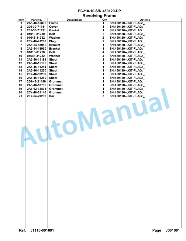 Komatsu PC210-10 Hydraulic Excavator Parts Manual 450120-Up 3 Komatsu PC210-10 Hydraulic Excavator Parts Manual 450120-Up-3
