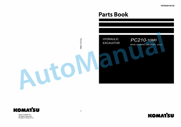 Komatsu PC210-10M0 Hydraulic Excavator Parts Manual YEPB200100-00