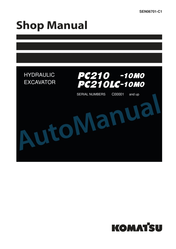Komatsu PC210-10M0, PC210LC-10M0 Hydraulic Excavator Shop Manual SEN06701-C1