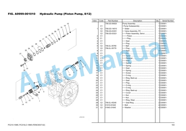 Alternative view of Komatsu PC210-10M0, PC210LC-10M0, SAA6D107E-1 Parts Manual FENC0037-02