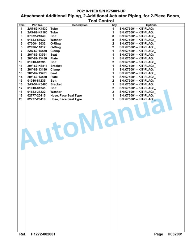 Komatsu PC210-11E0 Hydraulic Excavator Parts Manual PC00079U 3 Komatsu PC210-11E0 Hydraulic Excavator Parts Manual PC00079U-3