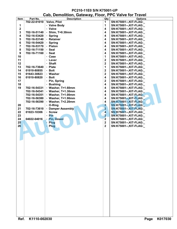 Komatsu PC210-11E0 Hydraulic Excavator Parts Manual PC00079U 4 Komatsu PC210-11E0 Hydraulic Excavator Parts Manual PC00079U-4