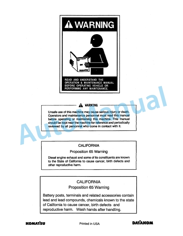 Komatsu PC210-6K, PC210LC-6K, PC240LC-6K, PC240NLC-6K Hydraulic Excavator Operation and Maintenance Manual EEAM006007