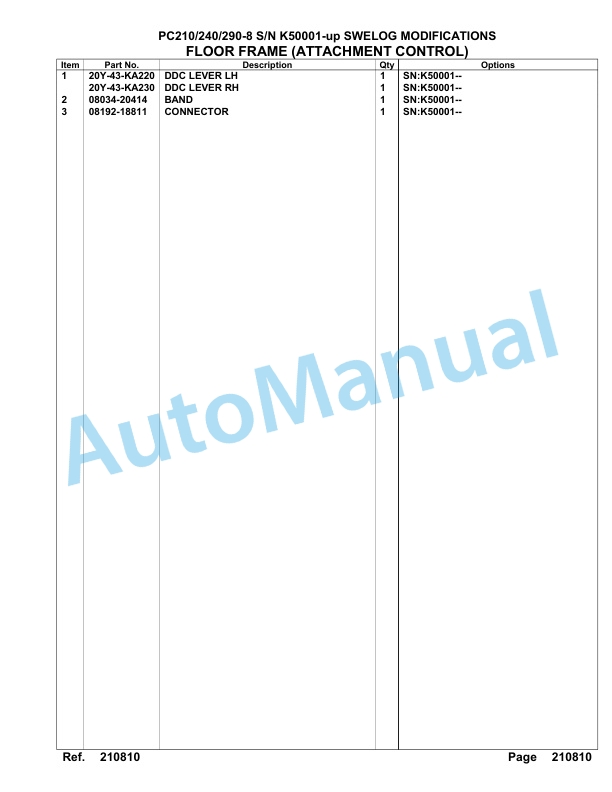 Komatsu PC210-8, PC240-8, PC290-8 Hydraulic Excavator Parts Manual K50001-UP 4 Komatsu PC210-8, PC240-8, PC290-8 Hydraulic Excavator Parts Manual K50001-UP-4