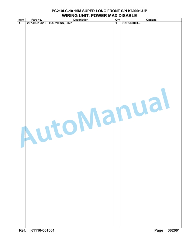 Komatsu PC210LC-10 15M Super Long Front Hydraulic Excavator Parts Manual K60001-UP 3 Komatsu PC210LC-10 15M Super Long Front Hydraulic Excavator Parts Manual K60001-UP-3