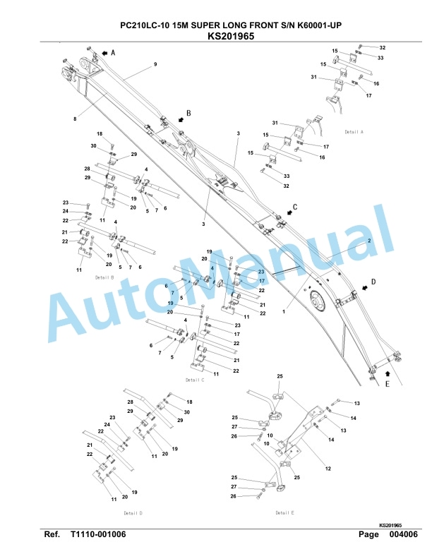 Komatsu PC210LC-10 15M Super Long Front Hydraulic Excavator Parts Manual K60001-UP 5 Komatsu PC210LC-10 15M Super Long Front Hydraulic Excavator Parts Manual K60001-UP-5