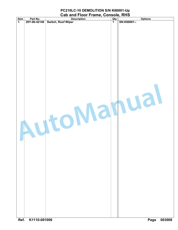 Komatsu PC210LC-10 Demolition Hydraulic Excavator Parts Manual K60001-UP 4 Komatsu PC210LC-10 Demolition Hydraulic Excavator Parts Manual K60001-UP-4