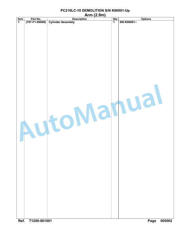 Komatsu PC210LC-10 Demolition Hydraulic Excavator Parts Manual K60001-UP 5 Komatsu PC210LC-10 Demolition Hydraulic Excavator Parts Manual K60001-UP-5