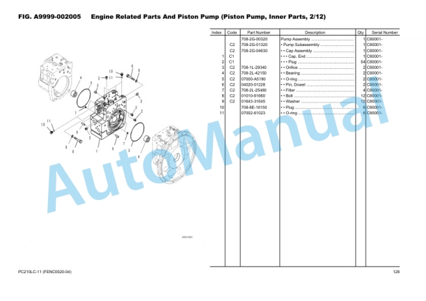 Alternative view of Komatsu PC210LC-11 Hydraulic Excavator Parts Manual FENC0020-04