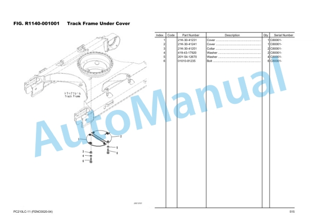 Komatsu PC210LC-11 Hydraulic Excavator Parts Manual FENC0020-04 5 Komatsu PC210LC-11 Hydraulic Excavator Parts Manual FENC0020-04 - Image 5