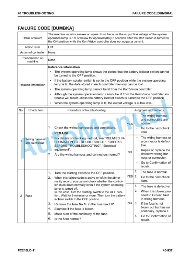 Komatsu PC210LC-11 Hydraulic Excavator Shop Manual SEN06805-00 4 Komatsu PC210LC-11 Hydraulic Excavator Shop Manual SEN06805-00 - Image 4