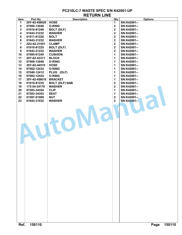 Komatsu PC210LC-7 Waste Spec Hydraulic Excavator Parts Manual K42001-UP-4
