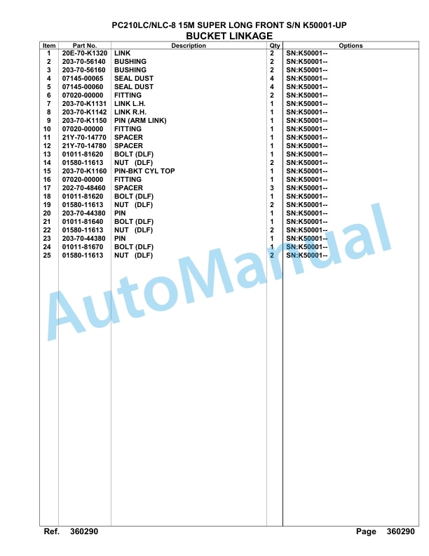 Komatsu PC210LC-8, PC210NLC-8 15M Super Long Front Hydraulic Excavator Parts Manual K50001-up 4 Komatsu PC210LC-8, PC210NLC-8 15M Super Long Front Hydraulic Excavator Parts Manual K50001-up-4