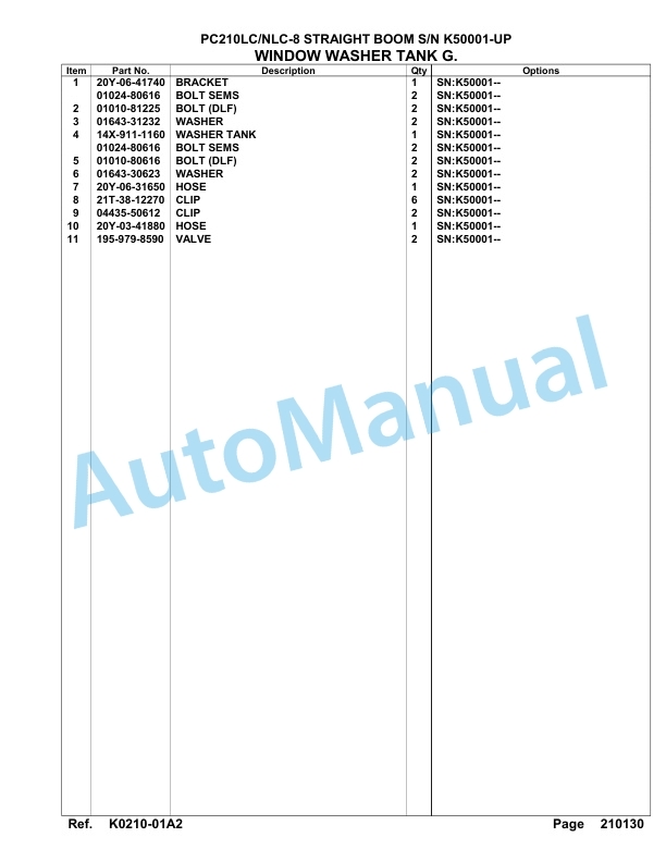 Komatsu PC210LC-8, PC210NLC-8 Straight Boom Hydraulic Excavator Parts Manual K50001-up 2 Komatsu PC210LC-8, PC210NLC-8 Straight Boom Hydraulic Excavator Parts Manual K50001-up-2