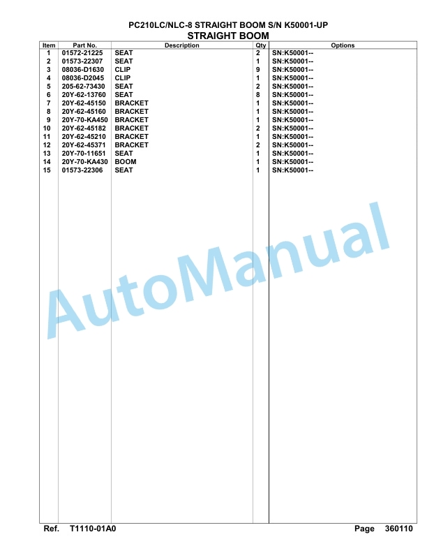 Komatsu PC210LC-8, PC210NLC-8 Straight Boom Hydraulic Excavator Parts Manual K50001-up 4 Komatsu PC210LC-8, PC210NLC-8 Straight Boom Hydraulic Excavator Parts Manual K50001-up-4