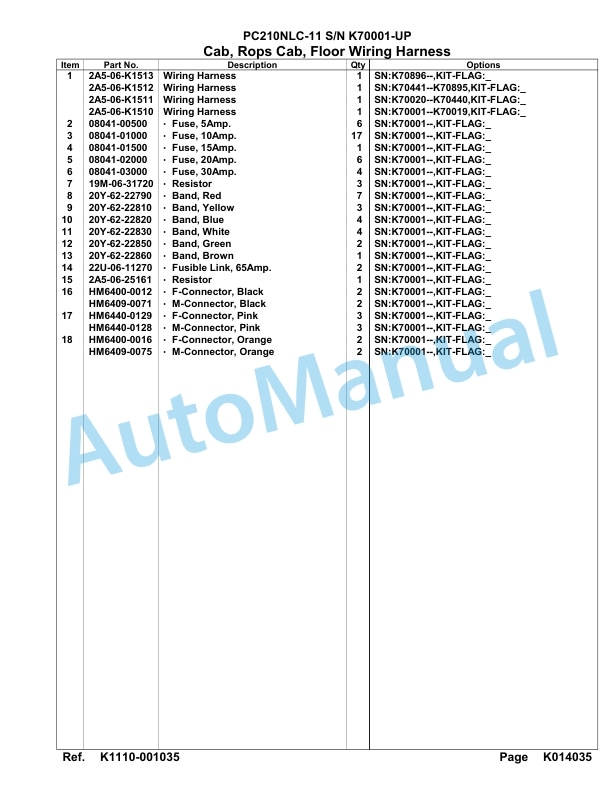 Komatsu PC210LCI-11 Hydraulic Excavator Parts Manual PC00026U-4