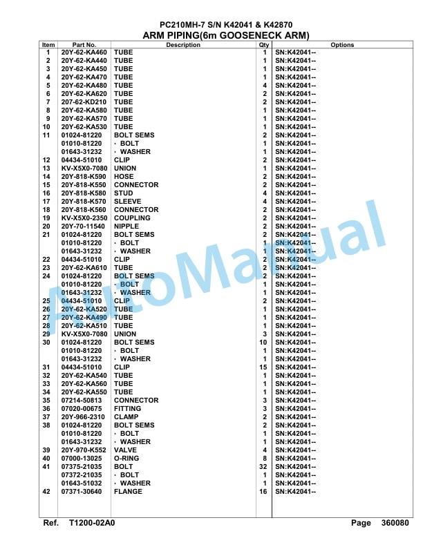 Komatsu PC210MH-7 Hydraulic Excavator Parts Manual - K42041 - K42870 5 Komatsu PC210MH-7 Hydraulic Excavator Parts Manual - K42041 - K42870-5