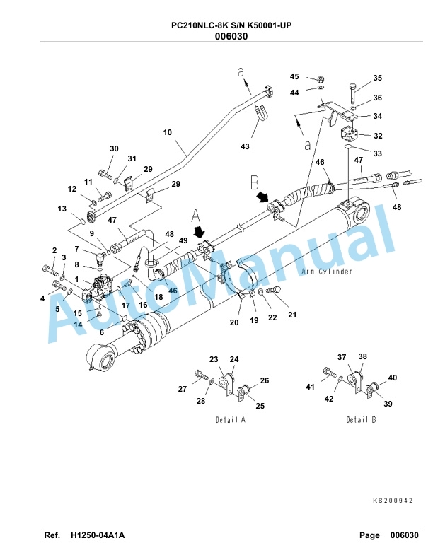 Komatsu PC210NLC-8K Hydraulic Excavator Parts Manual SAA6D1GU-2