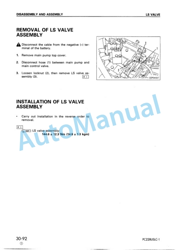 Komatsu PC228US-2, PC228USLC-1, PC228USLC-2 Hydraulic Excavator Shop Manual SEBM015903 5 Komatsu PC228US-2, PC228USLC-1, PC228USLC-2 Hydraulic Excavator Shop Manual SEBM015903 - Image 5