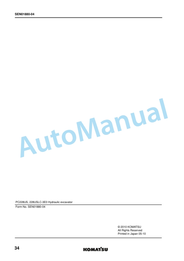 Komatsu PC228US-3E0, PC228USLC-3E0 Hydraulic Excavator Shop Manual SEN01418-10 3 Komatsu PC228US-3E0, PC228USLC-3E0 Hydraulic Excavator Shop Manual SEN01418-10 - Image 3