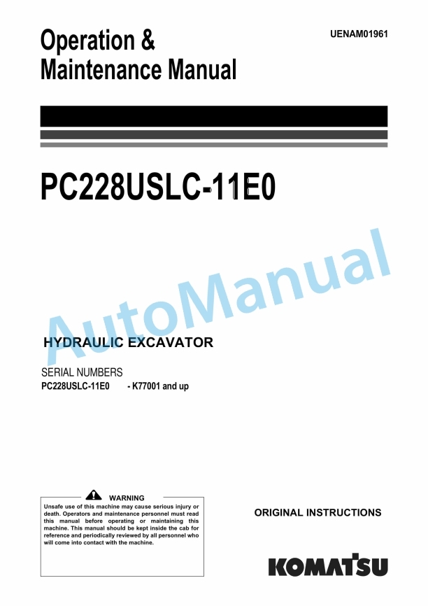 Komatsu PC228USLC-11E0 Hydraulic Excavator Operation and Maintenance Manual UENAM01961
