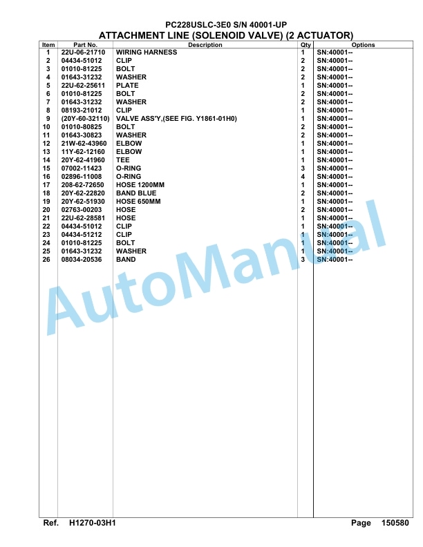 Komatsu PC228USLC-3E0 Hydraulic Excavator Parts Manual SAA6D1MU-2