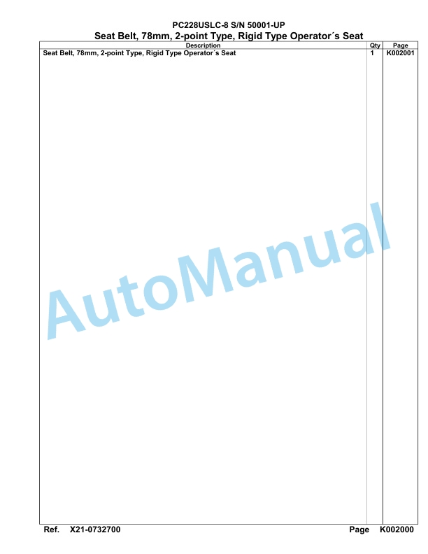 Komatsu PC228USLC-8 Hydraulic Excavator Parts Manual 50001-UP-3