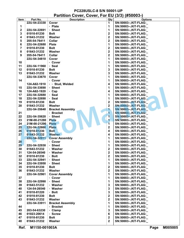 Komatsu PC228USLC-8 Hydraulic Excavator Parts Manual 50001-UP-4