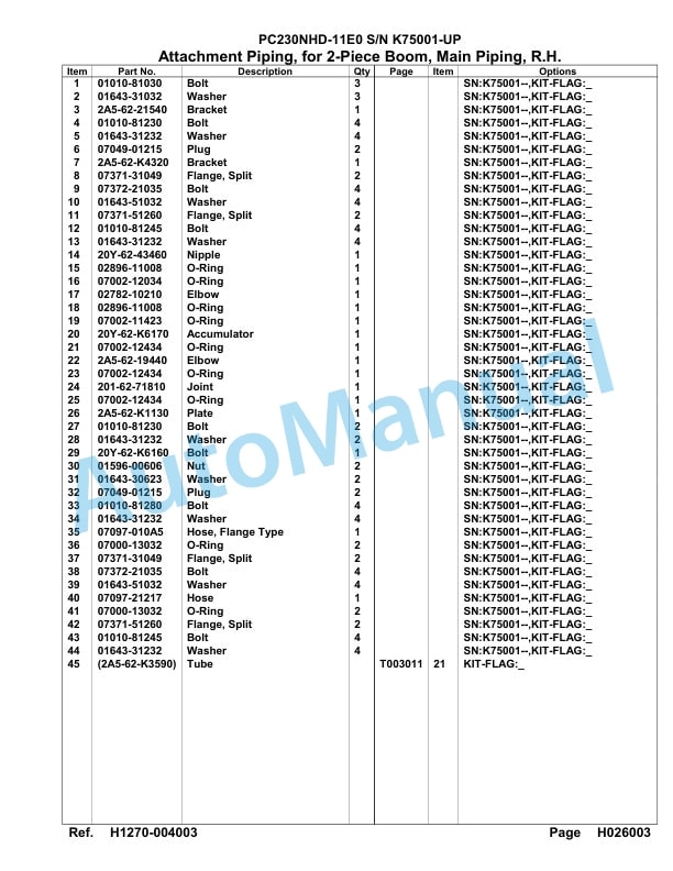 Komatsu PC230NHD-11E0 Hydraulic Excavator Parts Manual PC00083U 3 Komatsu PC230NHD-11E0 Hydraulic Excavator Parts Manual PC00083U-3