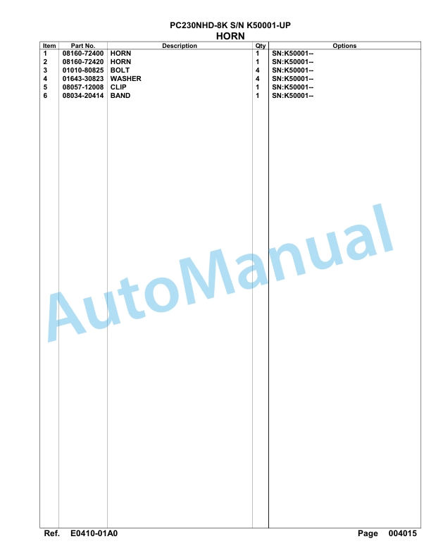Komatsu PC230NHD-8K Hydraulic Excavator Parts Manual SAA6D1GU 3 Komatsu PC230NHD-8K Hydraulic Excavator Parts Manual SAA6D1GU-3