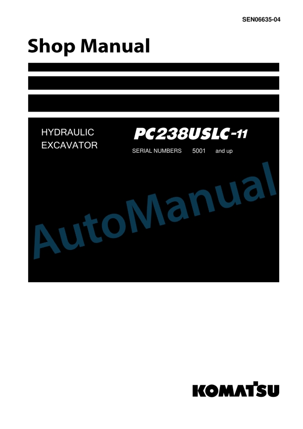 Komatsu PC238USLC-11 Hydraulic Excavator Shop Manual SEN06635-04