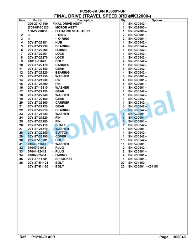 Komatsu PC240-6K Hydraulic Excavator Parts Manual SA6D100U, SA6D102U 5 Komatsu PC240-6K Hydraulic Excavator Parts Manual SA6D100U, SA6D102U-5