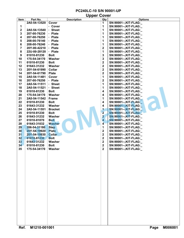 Komatsu PC240LC-10 Hydraulic Excavator Parts Manual 90001-UP-4
