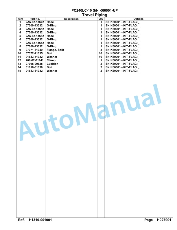 Komatsu PC240LC-10 Hydraulic Excavator Parts Manual SAA6E2AU-3