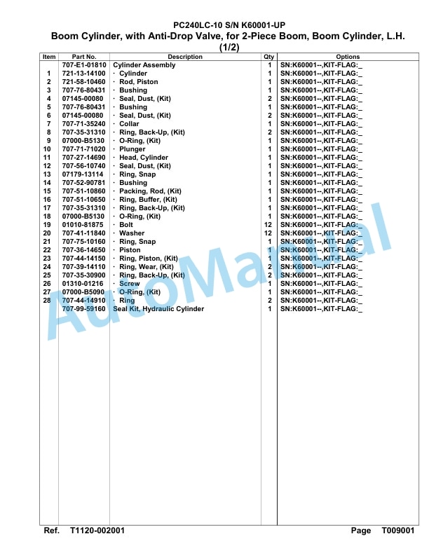 Komatsu PC240LC-10 Hydraulic Excavator Parts Manual SAA6E2AU-5