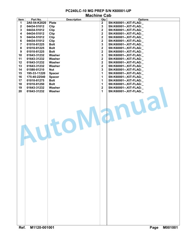 Komatsu PC240LC-10 MG PREP Hydraulic Excavator Parts Manual K60001-up-3