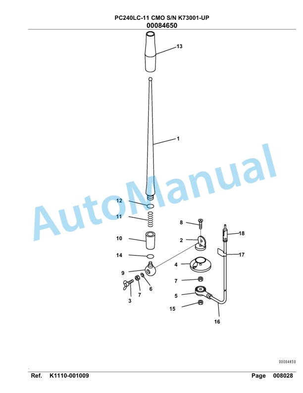 Komatsu PC240LC-11 CMO Hydraulic Excavator Parts Manual K73001-UP-4
