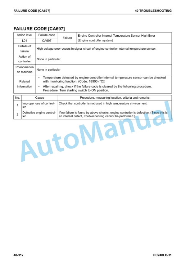 Komatsu PC240LC-11 Hydraulic Excavator Shop Manual SEN06501-05 3 Komatsu PC240LC-11 Hydraulic Excavator Shop Manual SEN06501-05 - Image 3