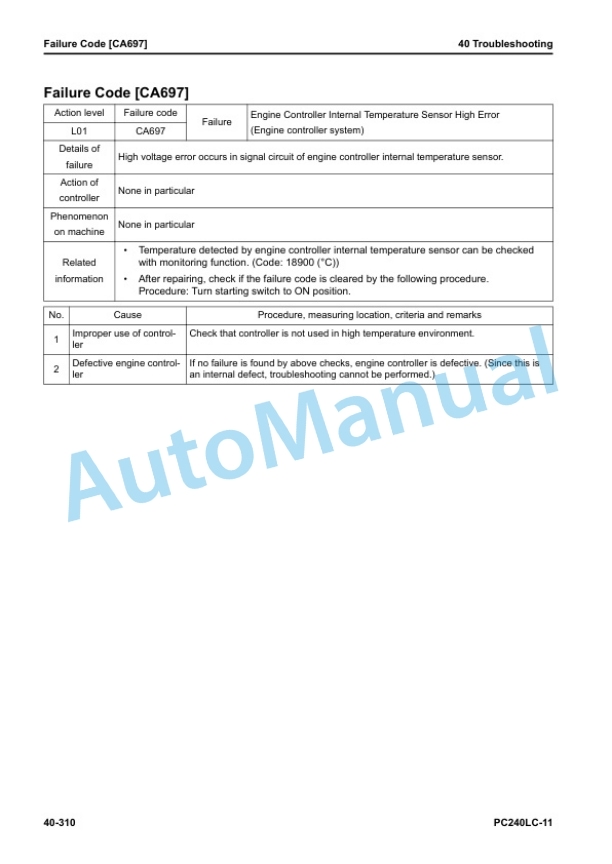 Komatsu PC240LC-11 Hydraulic Excavator Shop Manual SEN06501-19 3 Komatsu PC240LC-11 Hydraulic Excavator Shop Manual SEN06501-19 - Image 3